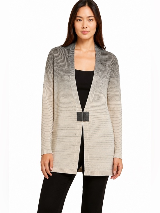 Lafayette 148 New York Sweaters - Lafayette 148 New York Wool Cardigan Sweater Ombre Gray Beige Leather Closure S